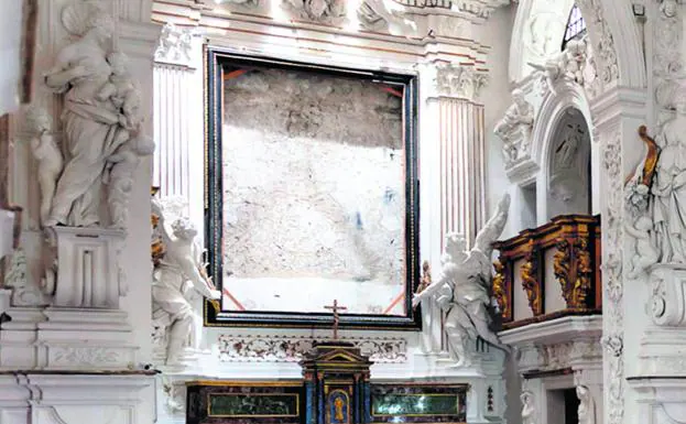 Robado. El marco vacío del famoso cuadro de Caravaggio, en el oratorio de San Lorenzo de Palermo, donde se exhibía. 