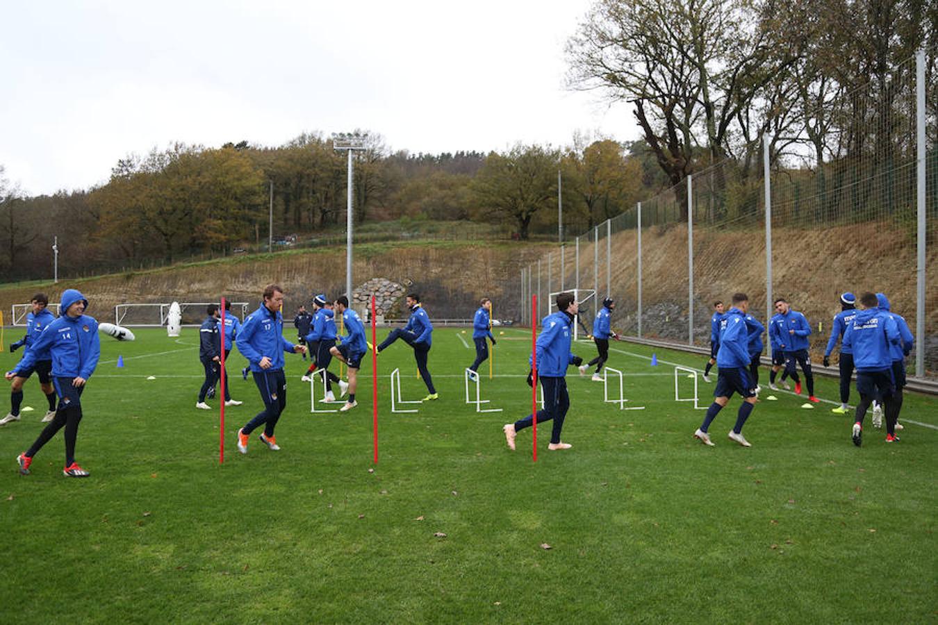 El equipo txuri-urdin se ha ejercitado hoy en Zubieta antes de medirse este sábado al Getafe