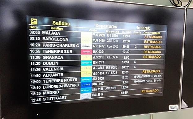 Panel con los aviones que sufren retrasos