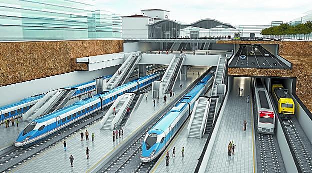 Fotomontaje de la futura estación del TAV soterrada de Vitoria.