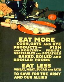 Imagen secundaria 2 - 'Corta brócoli, no bosques', sugiere un cartel del 'Meatless monday'. En la parte inferior, un típico potaje de Cuaresma y una invitación a comer menos carne a los estadounidenses, durante la I Guerra Mundial.