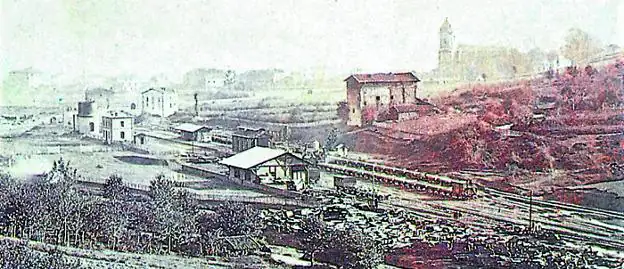 Mediados de la década 1860. Aspecto de la zona de estaciones con un ferrocarril que causó un gran impacto a ambos lados del valle.