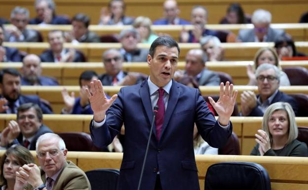 Pedro Sánchez, durante su intervención de este martes en el Senado. 