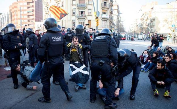 Manifestación en Barcelona durante el paro del 3-0 de 2017. 