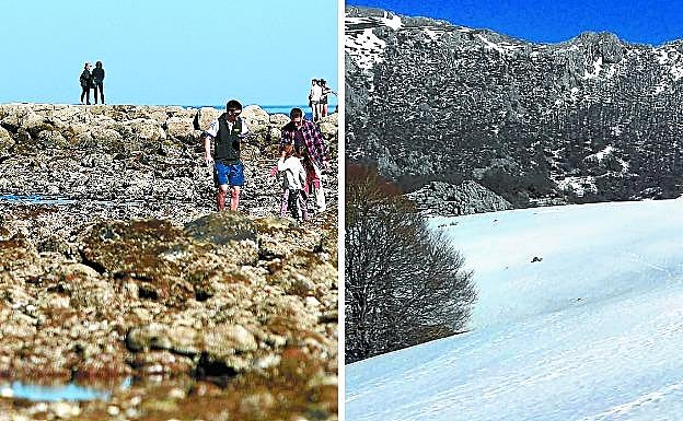 La rasa mareal quedó al descubierto en Ondarreta, mientras que la nieve se dejó ver en las proximidades de las campas de Urbia. 