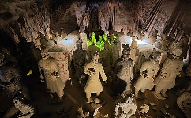 Imagen de los guerreros en expuestos en Casa Ciriza de Pasaia