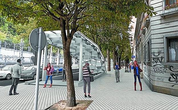 Fotomontaje de la boca de acceso a la nueva estación de Easo-Amara, en el Paseo de Errondo. 