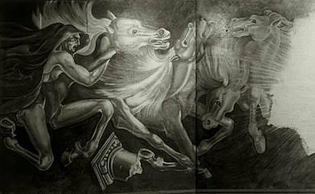 Este es el aspecto que tenía el mural 'La reconstrucción de España' en 1945.