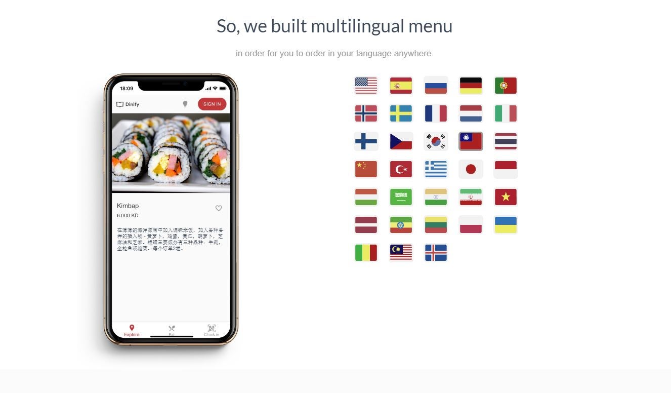 Dinify, la app que traduce cartas a 33 idiomas. 