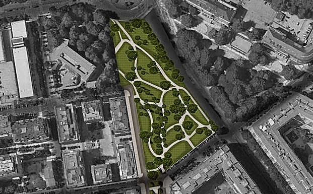 Boulevard de Carlos I flanqueado por un gran parque junto a Pío XII y otro junto al paseo de Errondo.