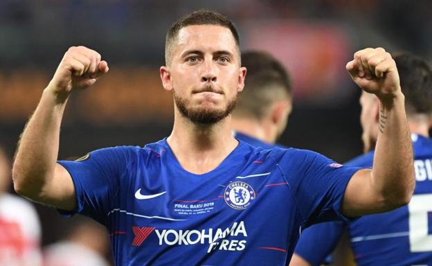 Eden Hazard, celebra su tanto anotado ante el Arsenal en la final de la Europa League.