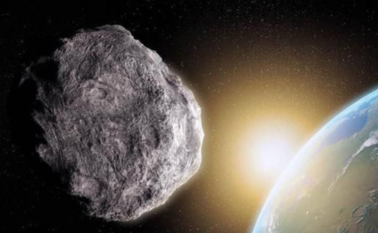 Recreación de un asteroide cerca de la Tierra.