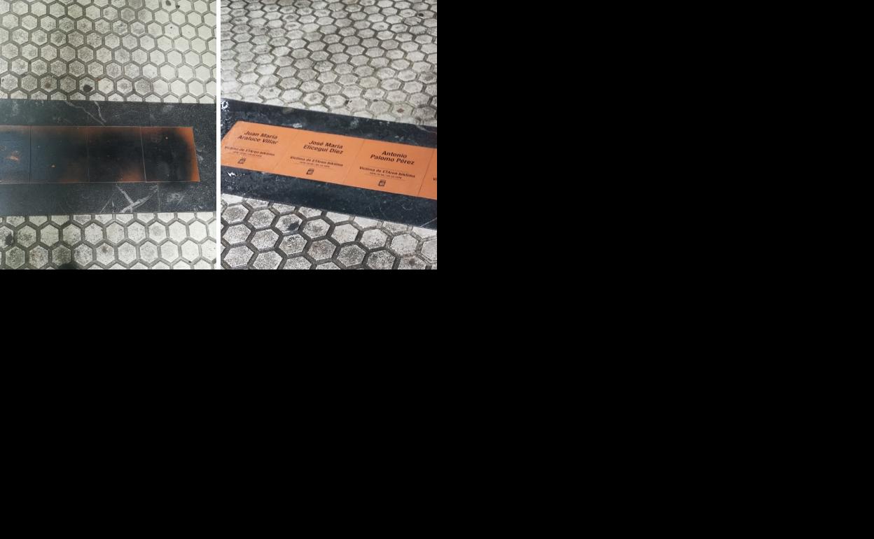 Un ataque daña cinco placas por las víctimas de ETA colocadas en San Sebastián