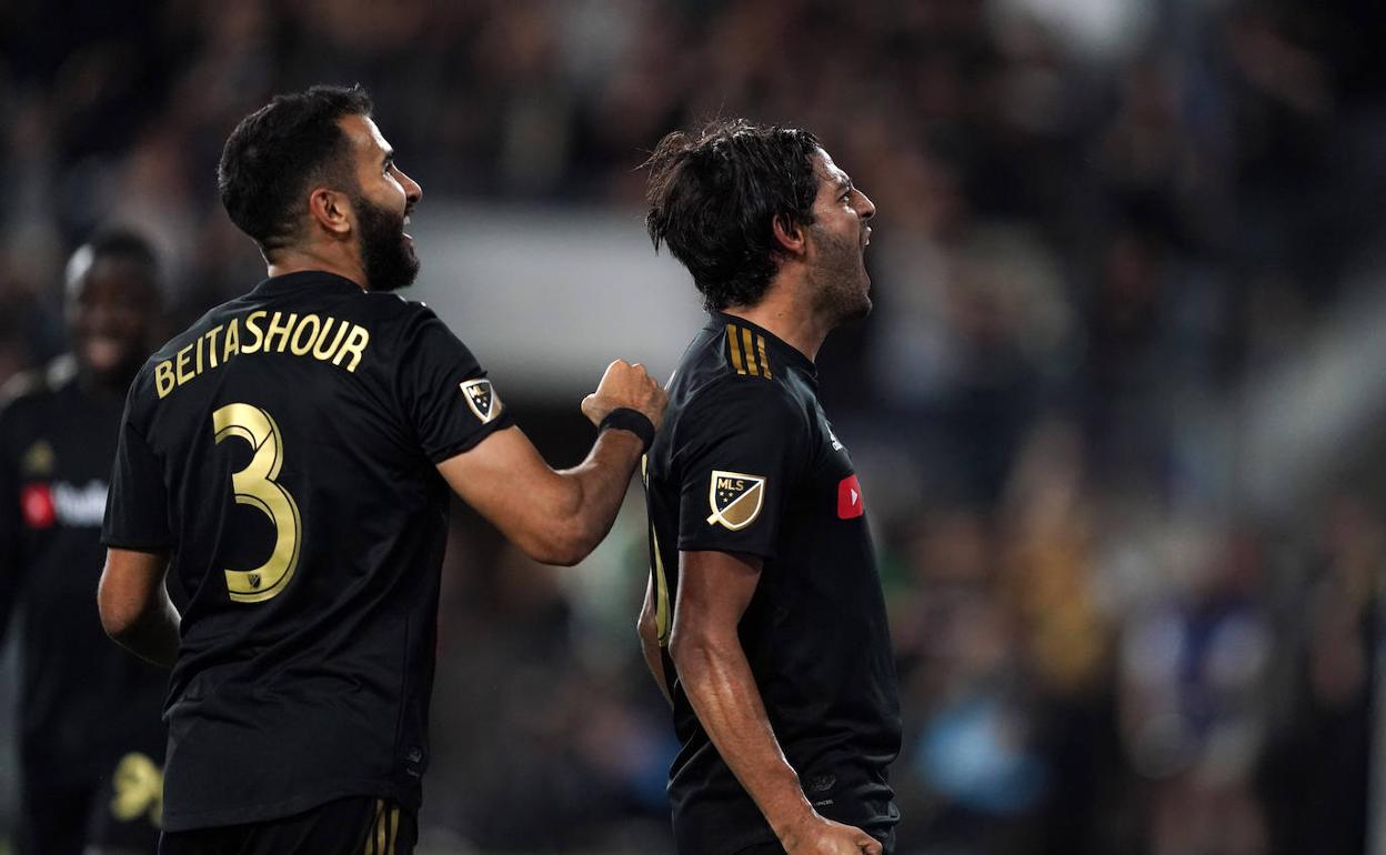 Carlos Vela celebra uno de sus goles en la MLS. 