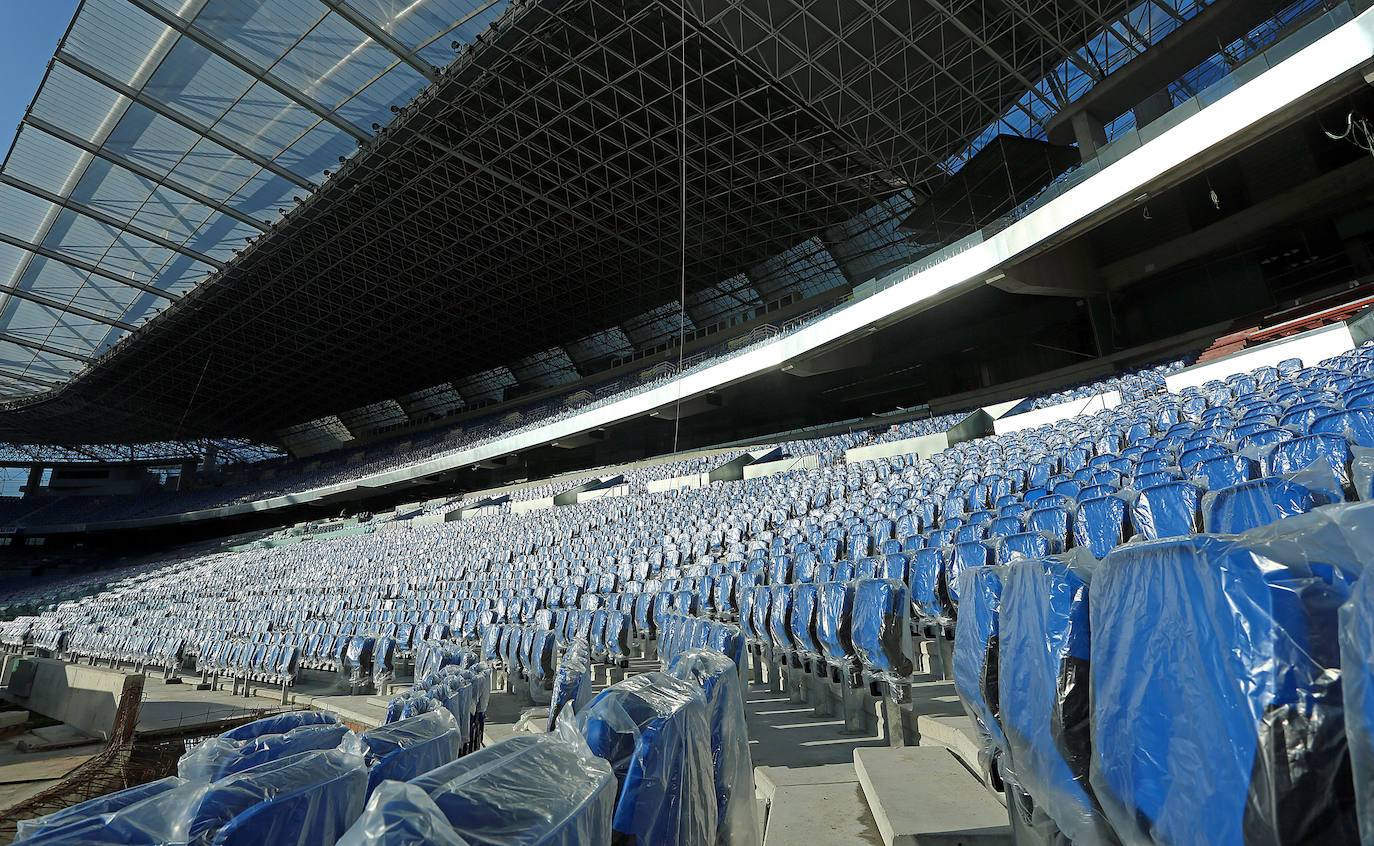 El estadio prácticamente está listo para acoger su estreno con todas las gradas completas en el Real Sociedad - Atlético de Madrid del próximo sábado 14