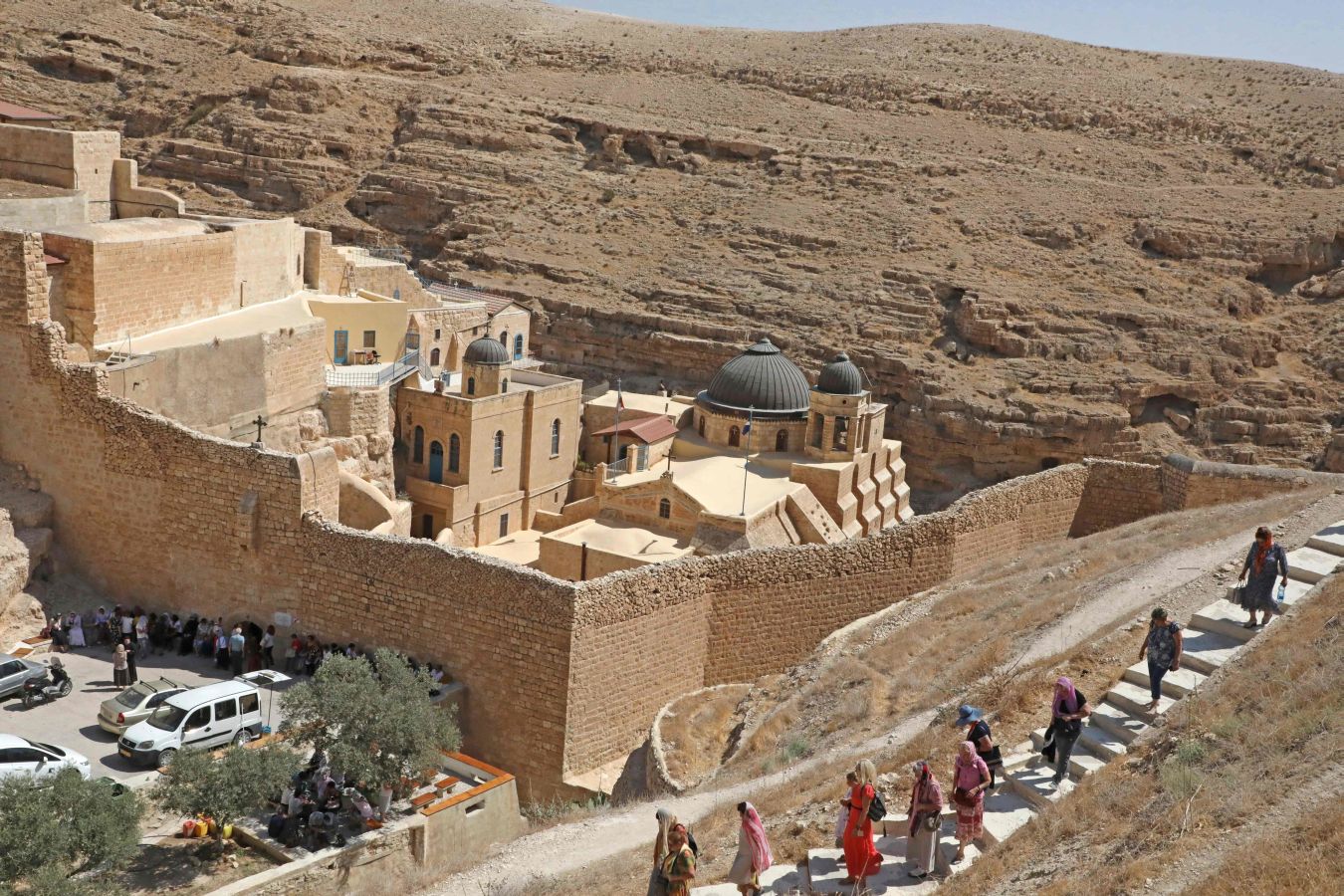 Este edificio histórico ortodoxo llamado St Sabbas, o más conocido como Mar Saba, sobrevuela Kidron Valley en el sur de West Bank en el pueblo bíblico Bethlehem. 