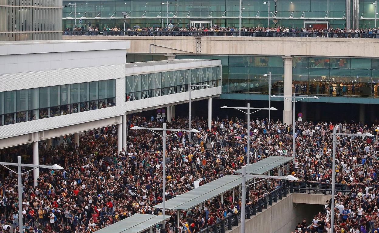 Una imagen de las prtotestas en el aeropuerto de El Prat del pasado lunes. 