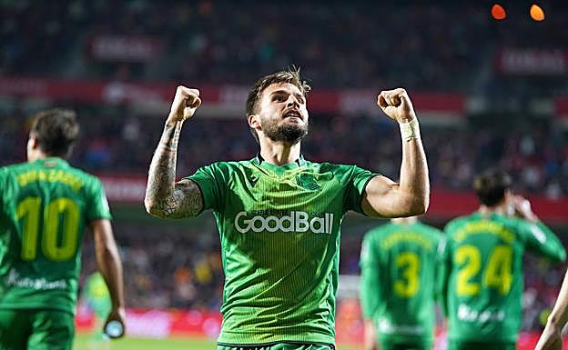 Portu celebra el gol del triunfo de la Real. 