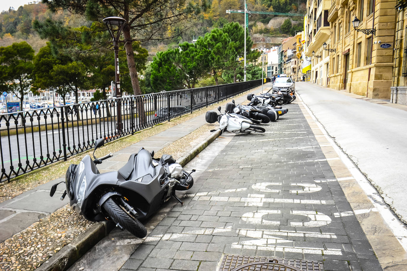 El viento ha provocado numerosos daños materiales en Gipuzkoa, especialmente en Donostia, con árboles y andamios caídos por toda la ciudad.