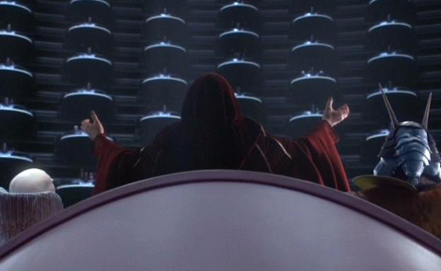 Palpatine se erige como emperador en el Senado Galáctico.