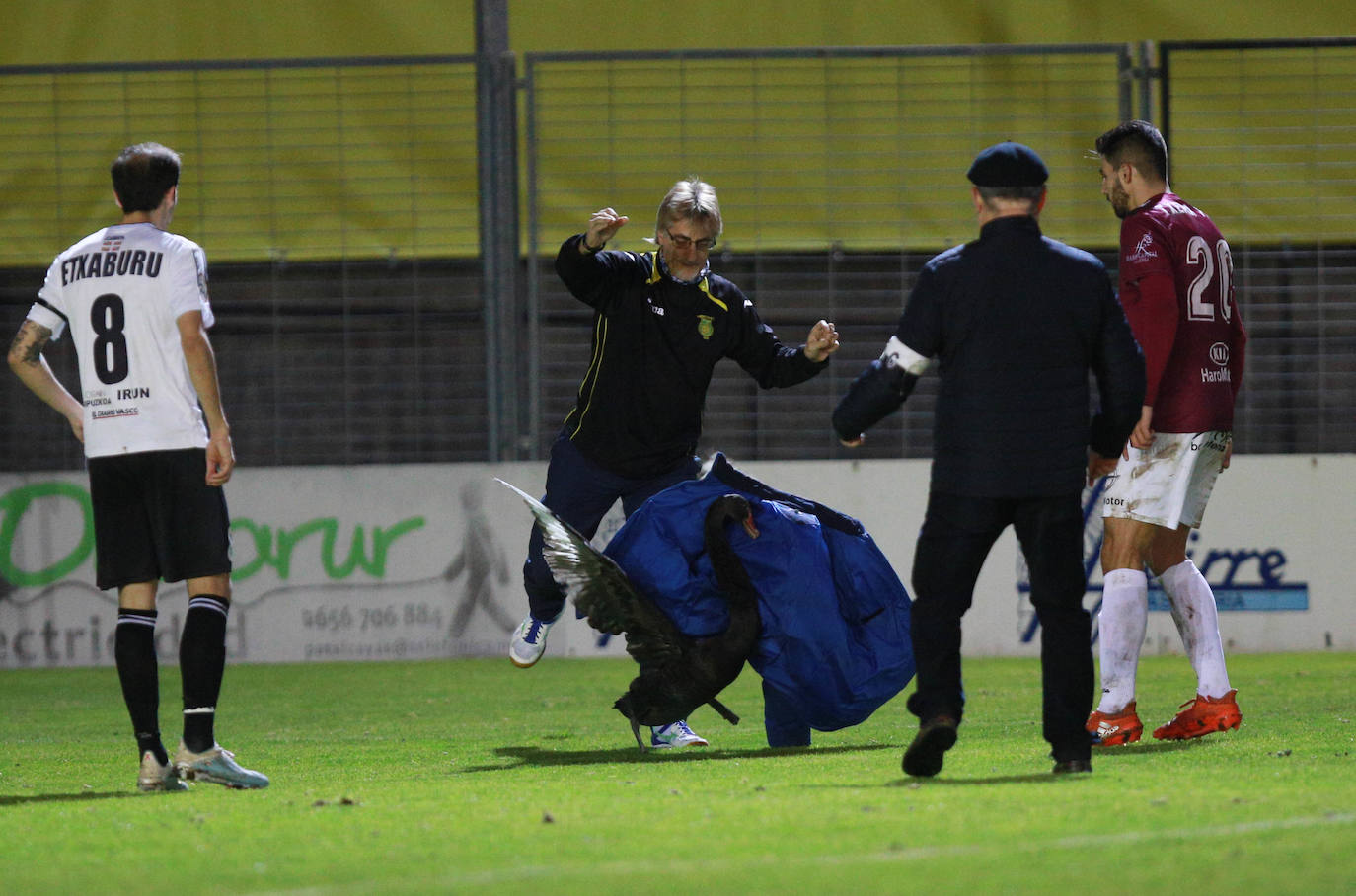 on dos claras ocasiones ha comenzado el Real Unión su choque de la última jornada de la primera vuelta ante el Haro. En el minuto 6, Galán ganaba línea de fondo y la cedía atrás para Eneko, que remataba ligeramente desviado a la derecha de Sobrón. La nota curiosa de la tarde la puso la presencia de un cisne en la segunda parte, que mantuvo detenido el choque varios minutos.