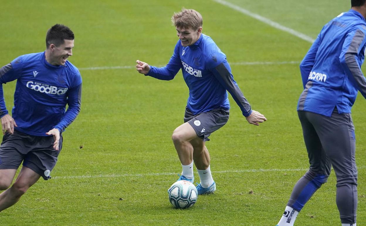 Odegaard, durante un entrenamiento en Zubieta.