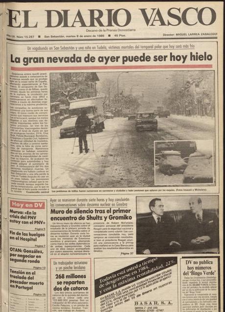 Imagen - Portada de El Diario Vasco el 8 de de enero de 1985