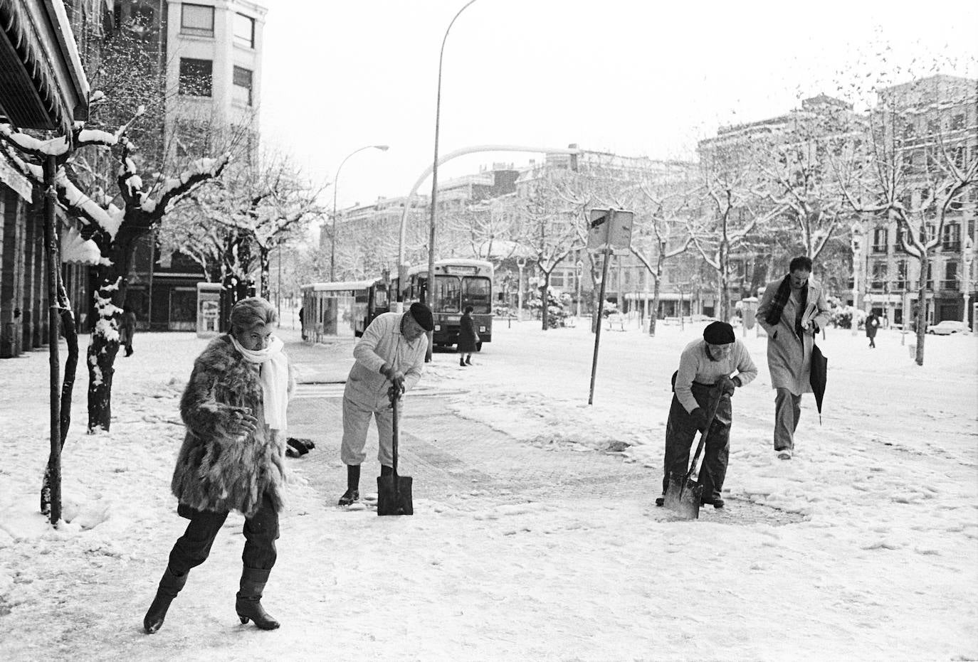 Operarios despejan una acera del Boulevard