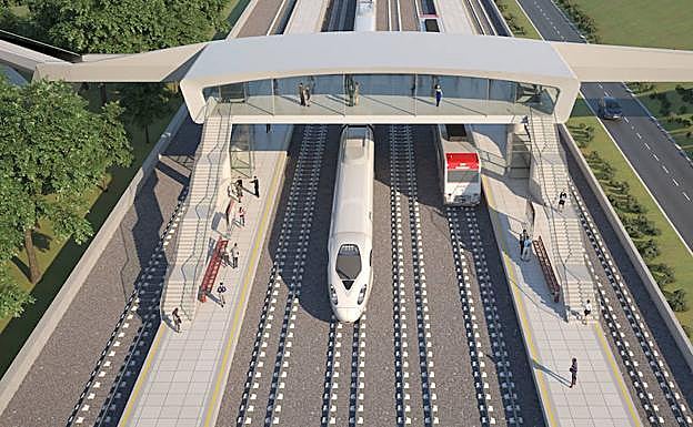 Fotomontaje de cómo será la estación de Astigarraga del TAV, que también dará servicio a los usuarios de Cercanías.