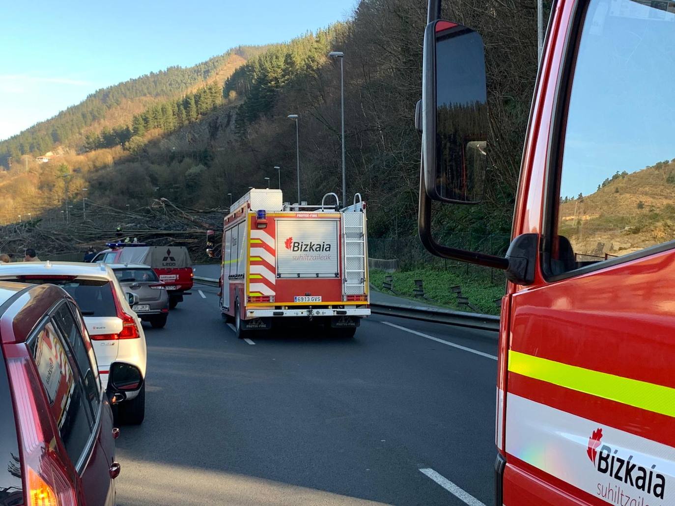 La autopista AP-8 está cortada en ambos sentidos a la altura de Zaldibar por un desprendimiento de tierras que ha provocado la caída de un árbol de grandes dimensiones sobre la calzada. Según ha informado el Departamento de Seguridad, el tráfico sentido Irun se está desviando por la salida de Ermua y sentido Cantabria por la salida de Eibar. 