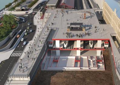 Imagen secundaria 1 - Tapia y Ábalos, ayer en el Ministerio de Transportes. La estación de Donostia quedará tapada por una gran plaza. La estación de Ezkio servirá como PAET.