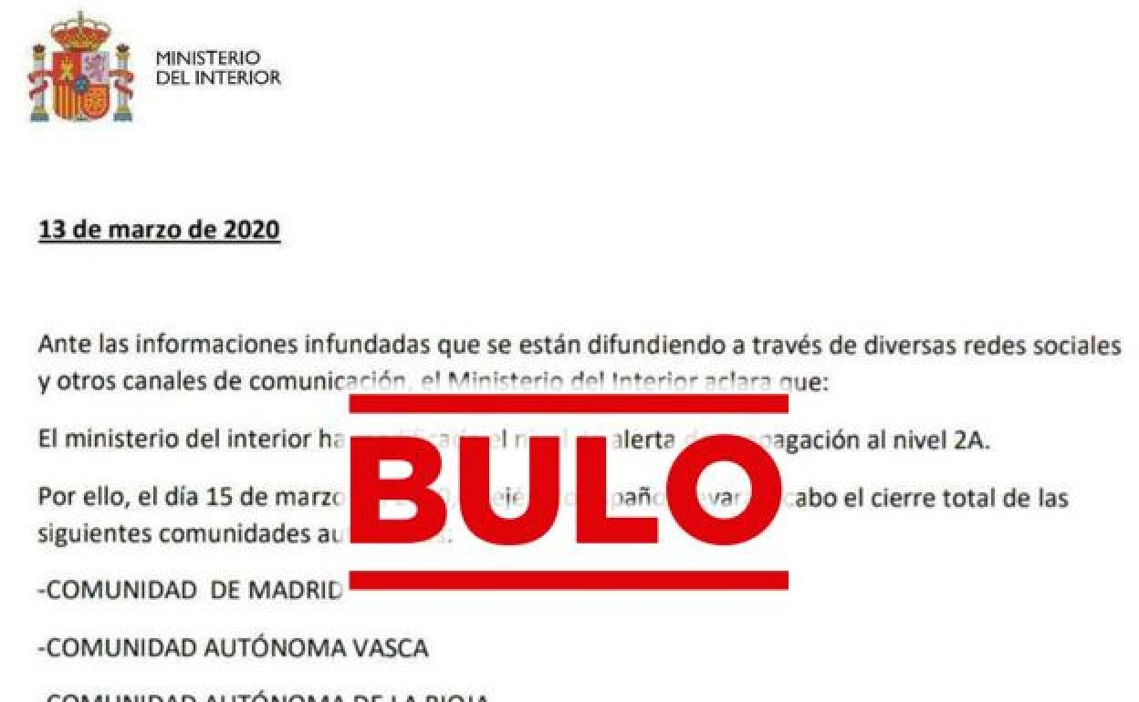 El verificador: Interior no ha anunciado el cierre de Madrid, La Rioja y el País Vasco