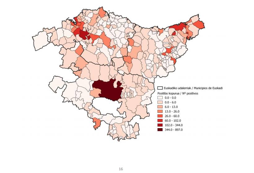 Número de contagiados por coronavirus en Euskadi por municipio