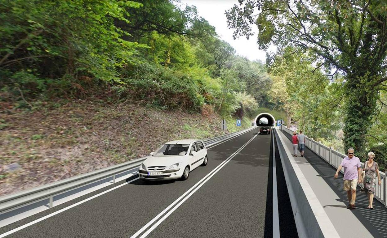 Fotomontaje de la carretera que une Deba y Mutriku. 