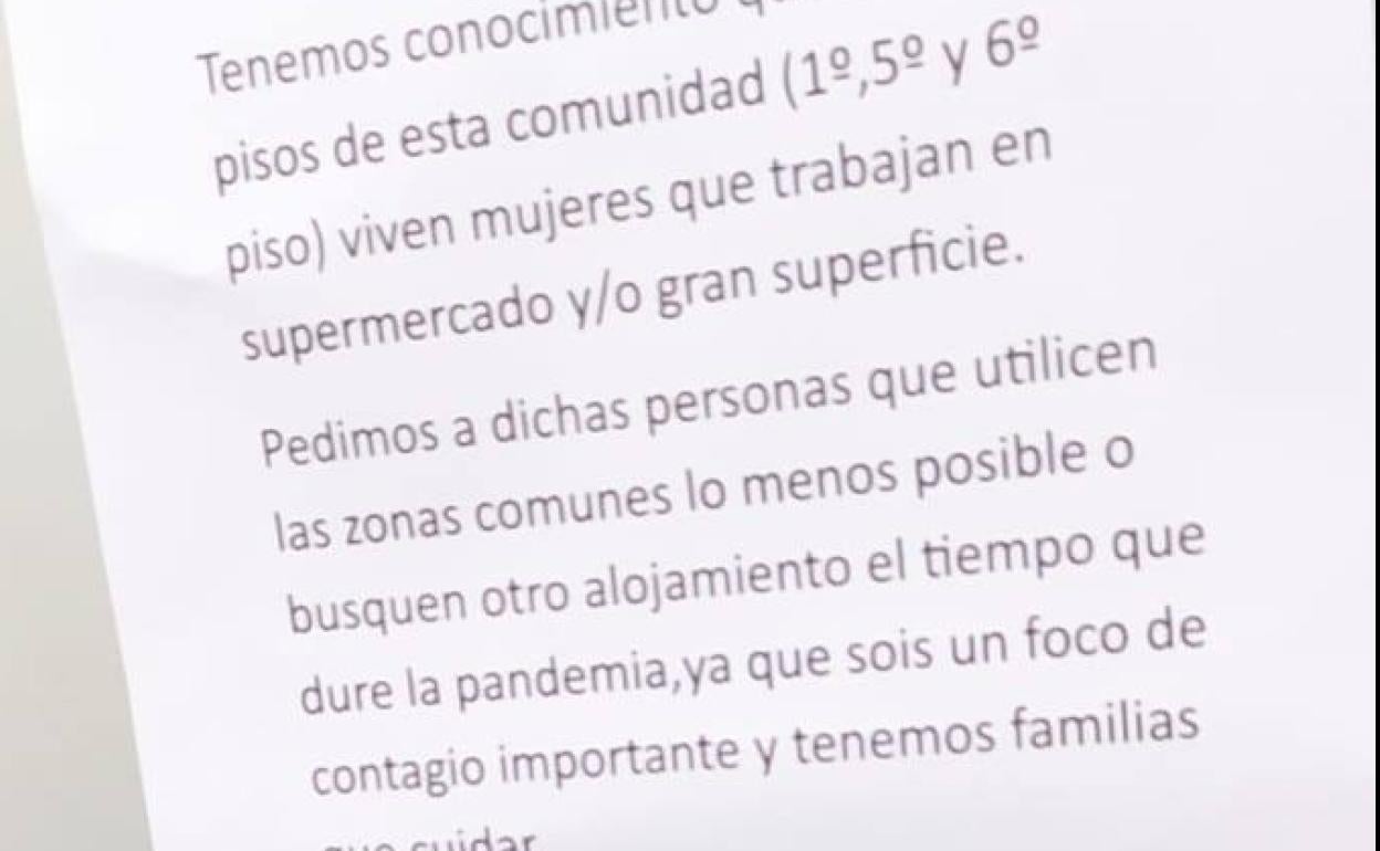 Una de las notas dirigidas a personas de cadenas de distribución.