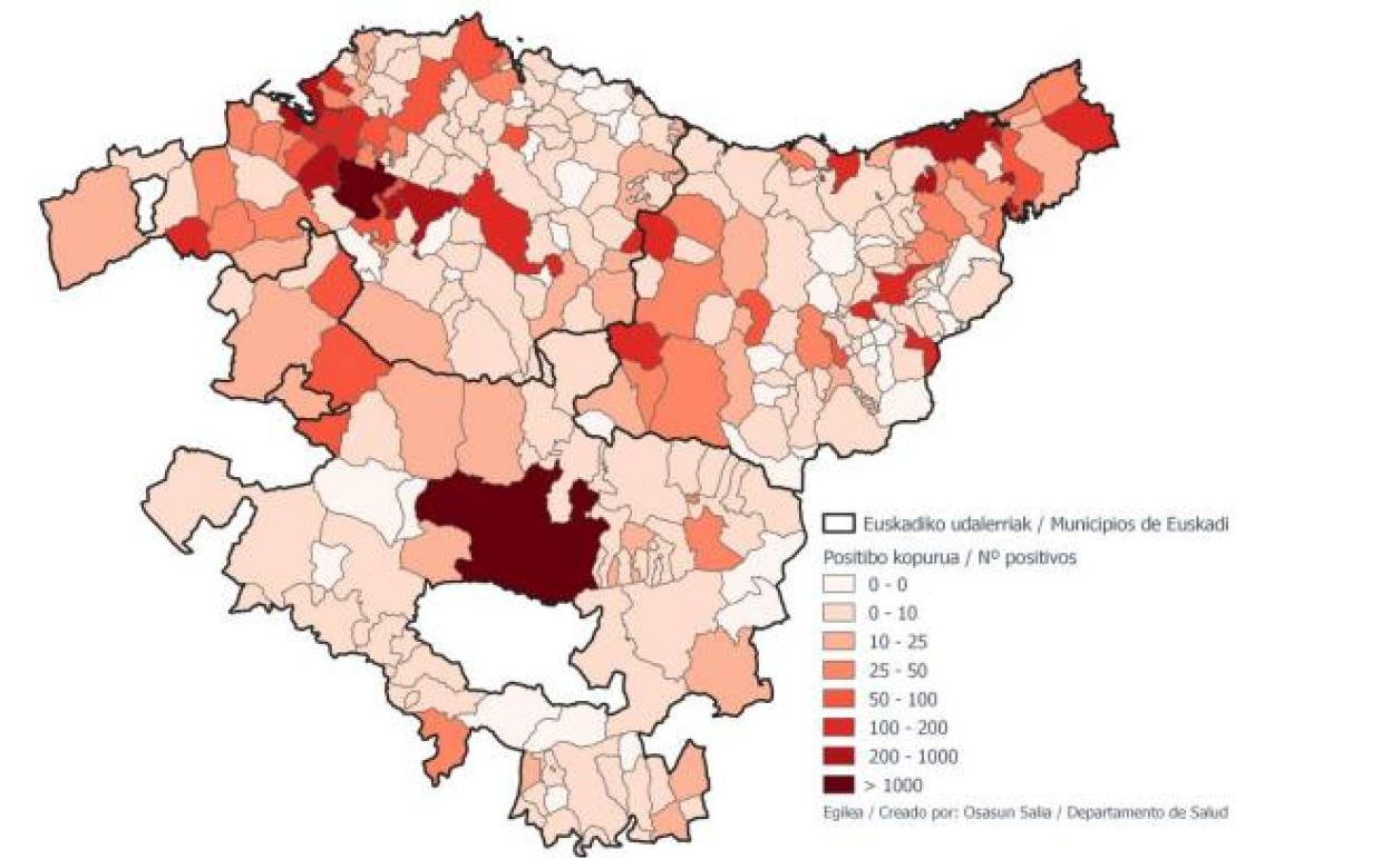 Contagiados por coronavirus en Euskadi por municipio