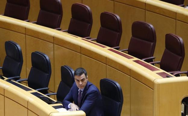 Pedro Sánchez, durante su comparecencia en el Senado. 