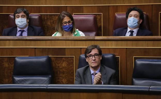 El ministro de Sanidad, Salvador Illa, este jueves en el Congreso, durante el debate del decreto de nueva normalidad.