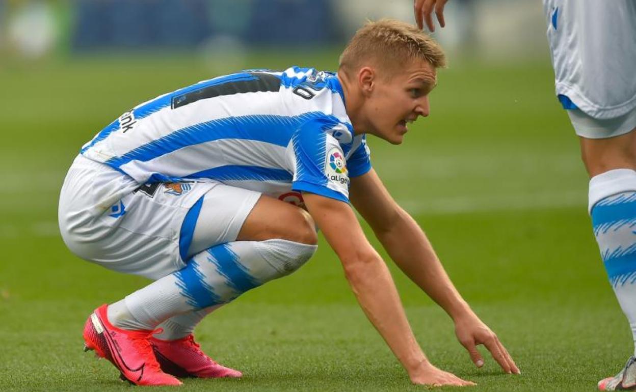 Martin Odegaard en el partido ante el Celta de Vigo en Anoeta. 