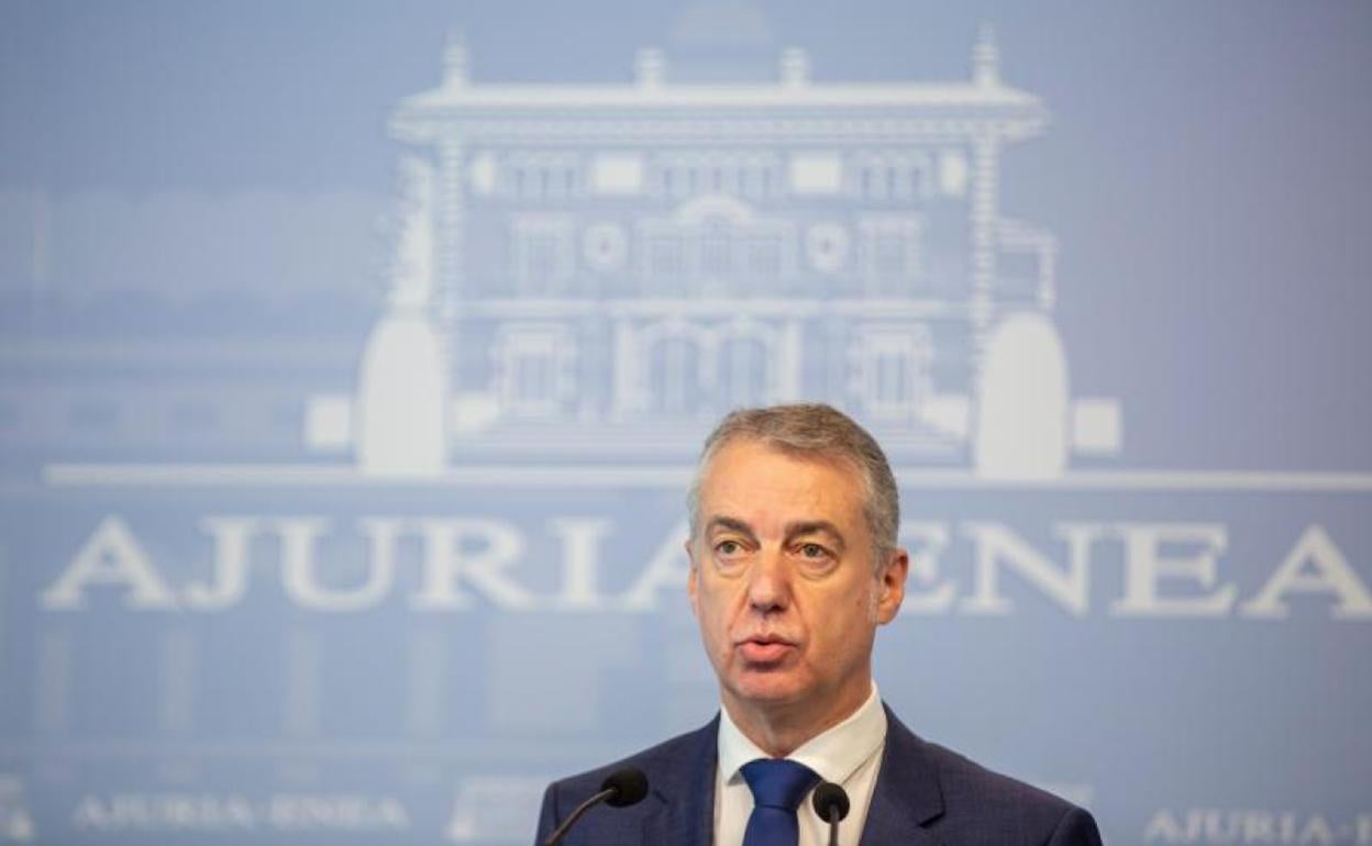 Iñigo Urkullu, este martes en la rueda de prensa que ofreció en Lehendakaritza