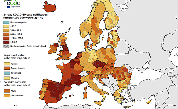 El 'semáforo' de la UE fija que Euskadi está en alto riesgo por el virus