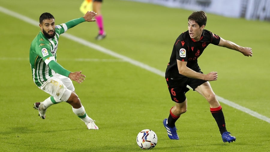 La Real se ha ido al descanso con ventaja en el marcador gracias al gol de Portu en el minuto 43