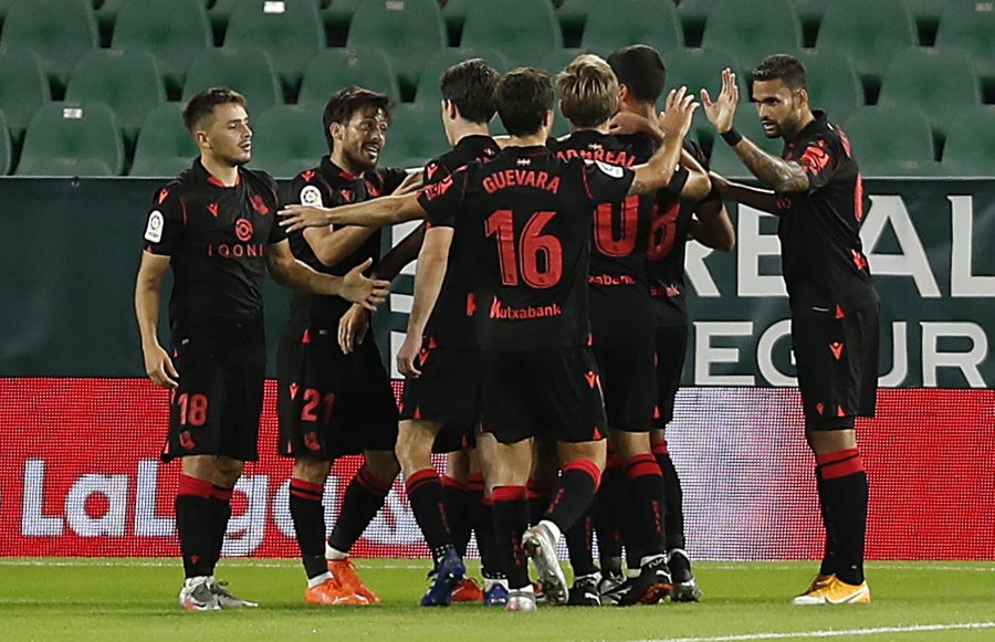 La Real se ha ido al descanso con ventaja en el marcador gracias al gol de Portu en el minuto 43