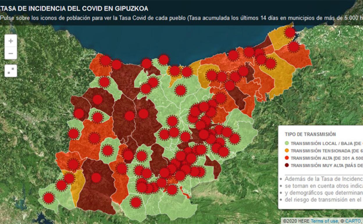 Consulta la incidencia del Covid en cada localidad de Gipuzkoa. 