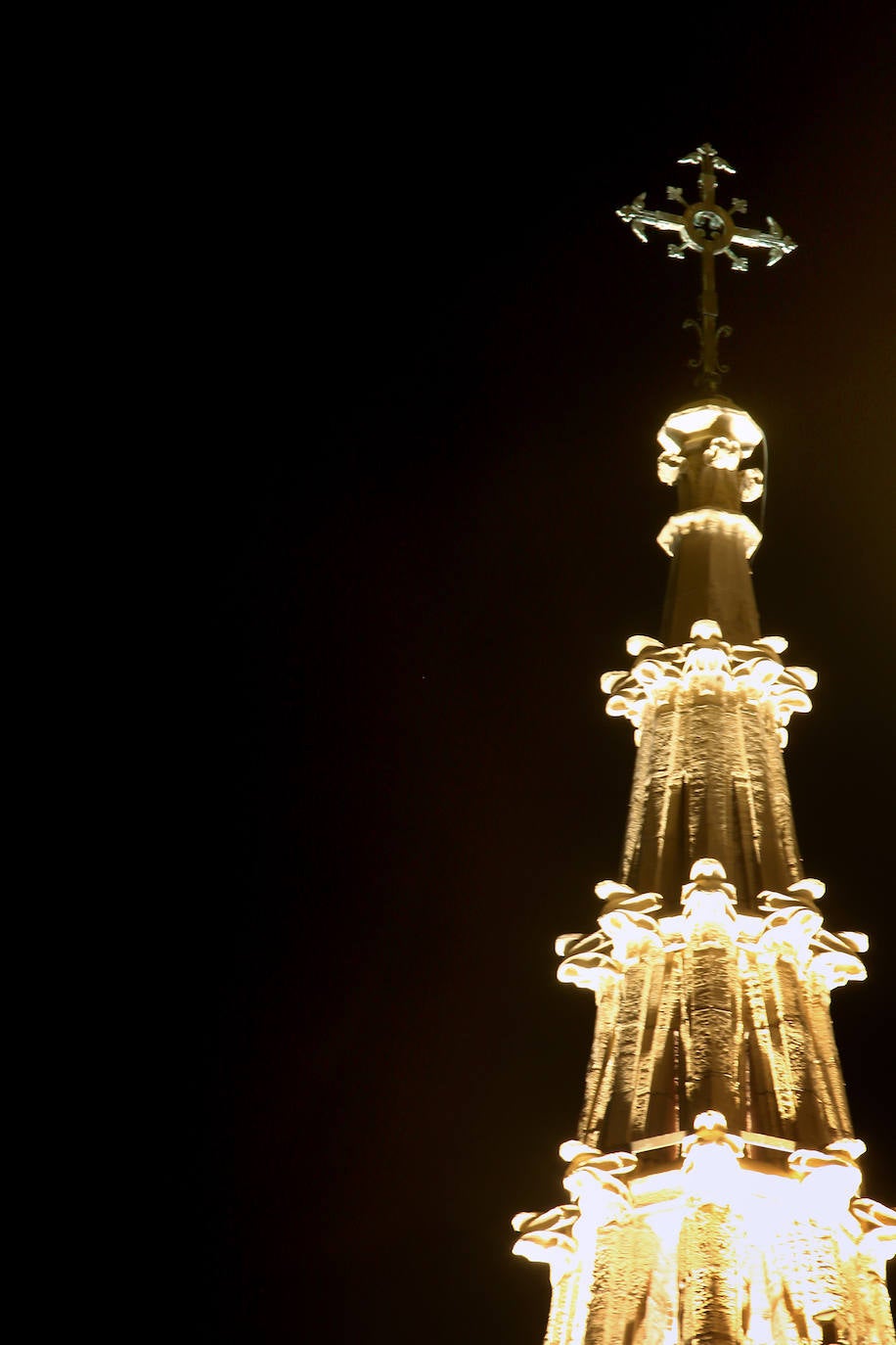 Desde este pasado lunes, al caer la noche, la torre del Buen Pastor se viste con un nuevo traje de luces que realza su figura y ensalza su arquitectura neogótica. 223 focos de tecnología led sutituyen al antiguo sistema de iluminación que instaló el Ayuntamiento allá por los años 90. Todos ellos colocados con mimo para respetar la estructura de 75 metros de altura levantada en 1899, que ha sufrido un intenso proceso de restauración de casi año y medio, y para mostrarse al público con todo su esplendor. 