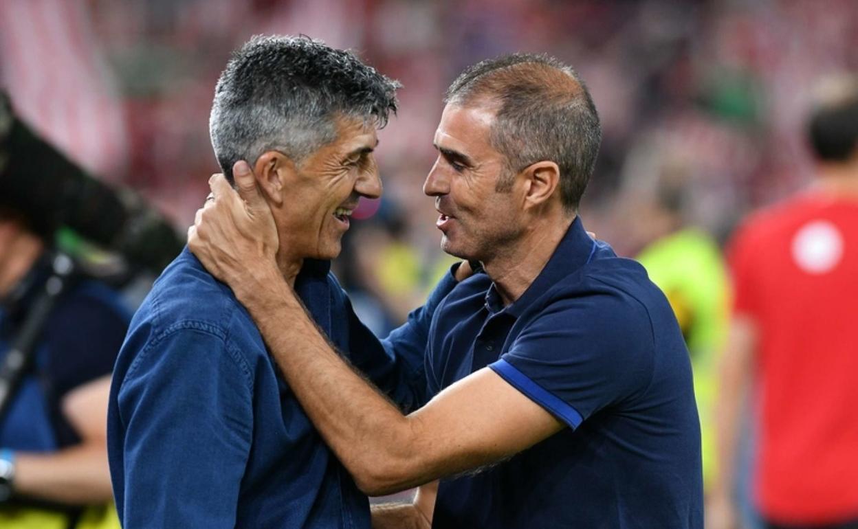 Imanol y Gaizka Garitano, en el último derbi en San Mamés. 