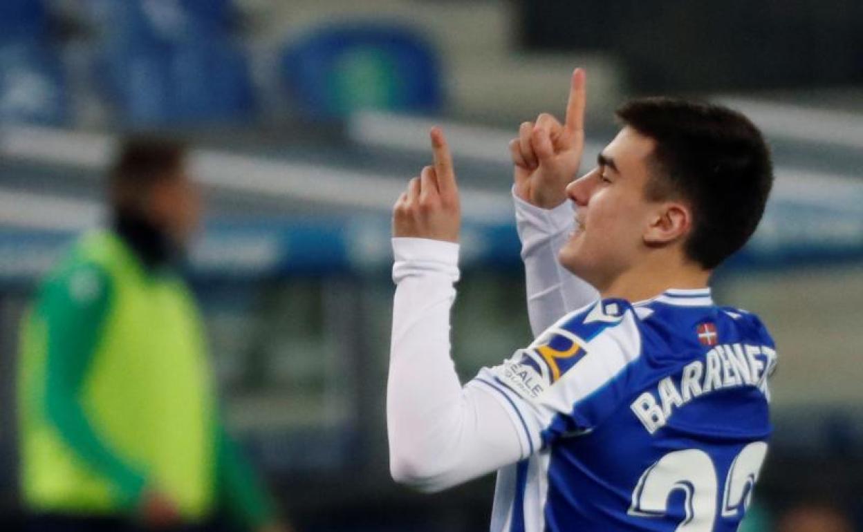 Barrenetxea celebrando el gol. 