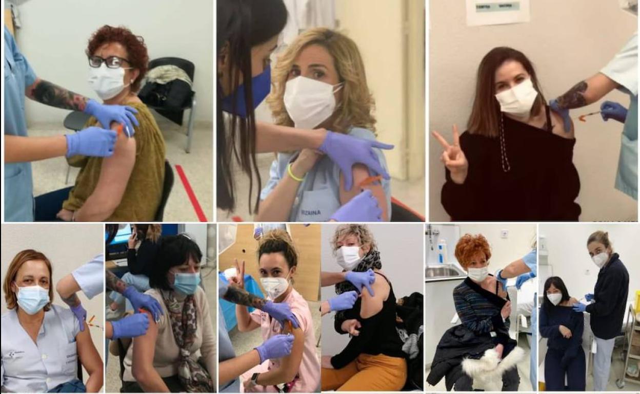 Sanitarias del hospital de Mendaro al recibir la primera dosis. 