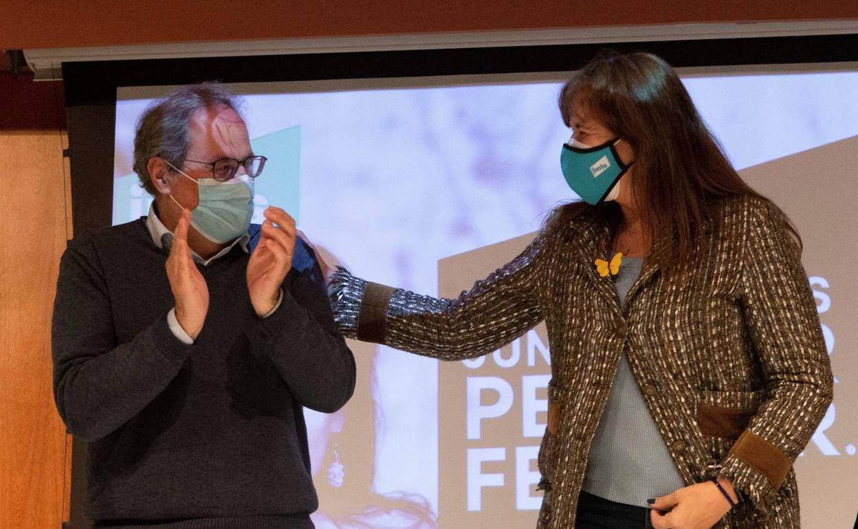 Quim Torra arropó el domingo a Laura Borràs, en su primera intervención en campaña.