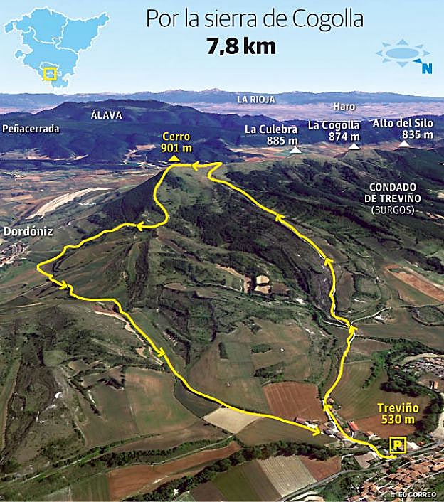 El Cerro (901 m.), La Culebra (885 m.) y La Cogolla (874 m.)